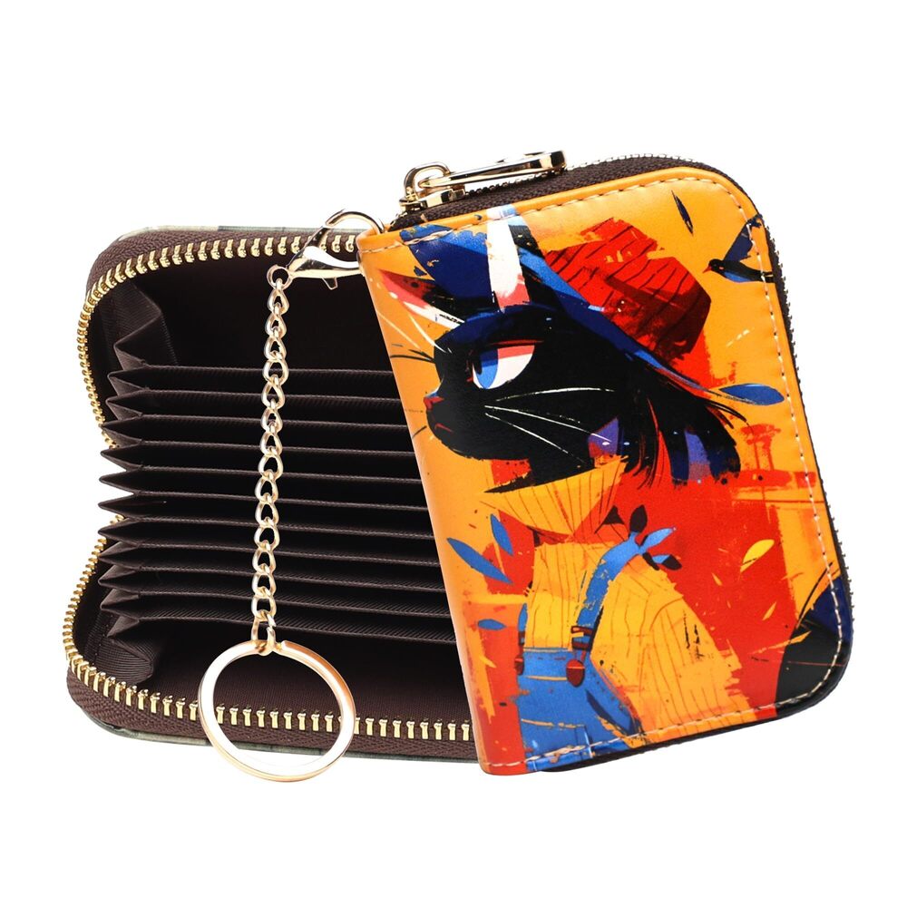 3122 RFID Credit Card Holder Wallets Leather Zipper Card Case Keychain